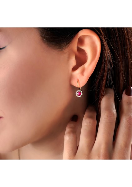 Zamansız Pırıltı Kırmızı Bakır El Yapımı Kristal Taşlı Kararma Yapmaz Kadın Küpe Kutulu