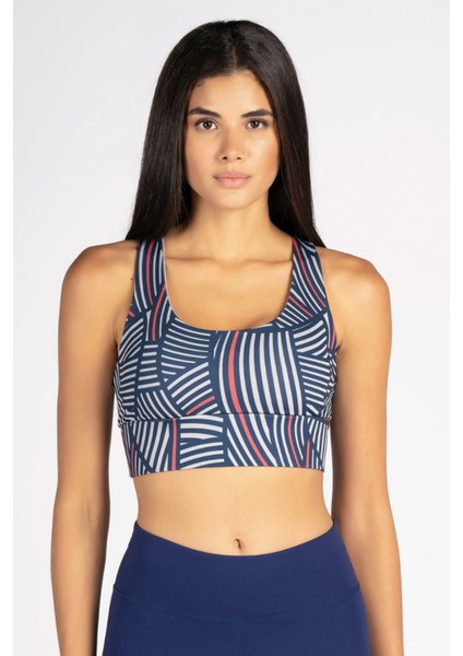 Lacivert Gri Çizgili Yüksek Destekli Sırt Detaylı Kaplı Spor Sütyeni modelleri