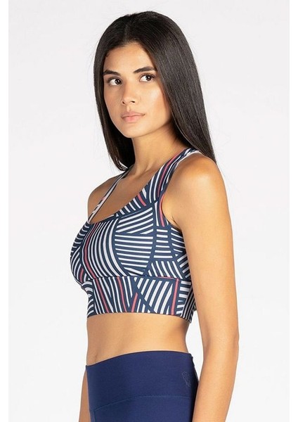 Lacivert Gri Çizgili Yüksek Destekli Sırt Detaylı Kaplı Spor Sütyeni fırsatları