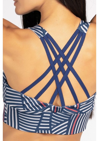 Lacivert Gri Çizgili Yüksek Destekli Sırt Detaylı Kaplı Spor Sütyeni indirimleri
