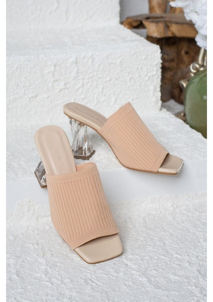 Günlük Kadın Çizgili Triko Terlik 7 cm Şeffaf Topuklu Ayakkabı 3800 fırsatları