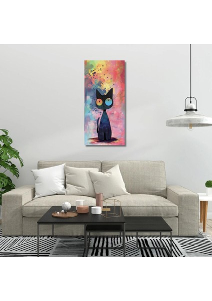 Kanvas Tablo Dijital Baskı Siyah Komik Kedi Tablosu Salon Duvar Tablosu