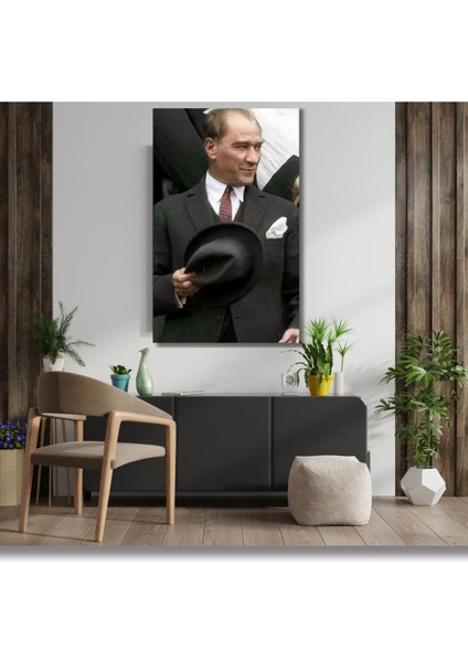 Kanvas Tablo Dijital Baskı Renklendirilmiş Atatürk Tablosu Salon Duvar Tablosu