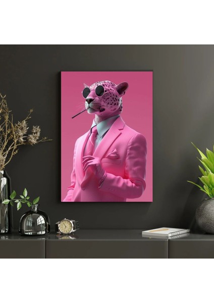 Hd Digital Baskı Kanvas Tablo Takım Elbiseli Pembe Panter Ofis Ev Duvar Tablosu