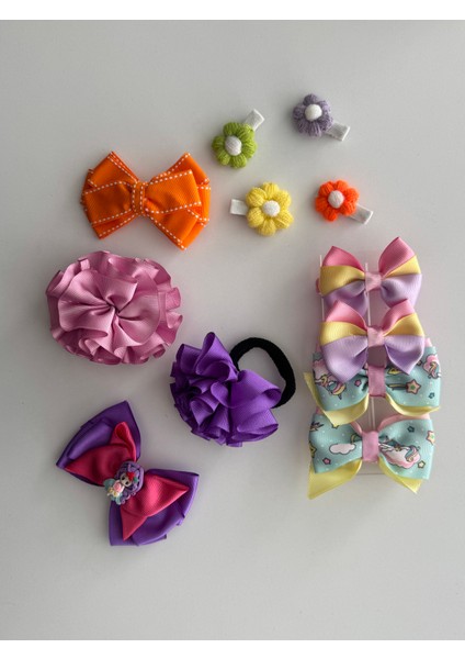 Fiyonklu Saç Tokası 12'li – Renkli Set, Günlük & Okul