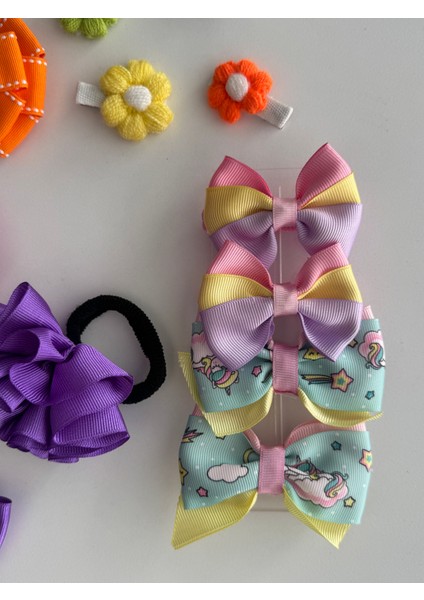 Fiyonklu Saç Tokası 12'li – Renkli Set, Günlük & Okul