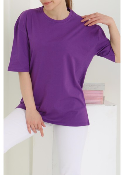 Oversize Kısa Kollu T-Şhirt Mor - 27118