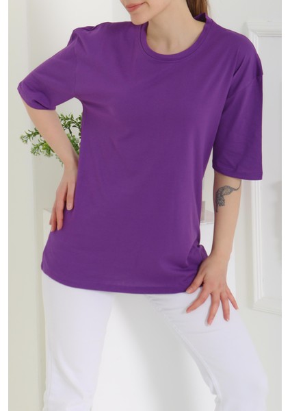Oversize Kısa Kollu T-Şhirt Mor - 27118 fiyatları