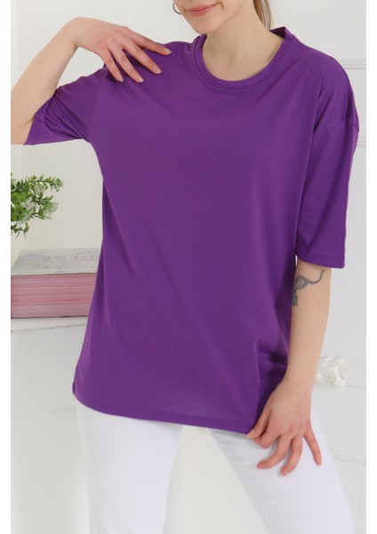 Oversize Kısa Kollu T-Şhirt Mor - 27118 modelleri