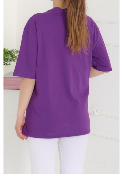 Oversize Kısa Kollu T-Şhirt Mor - 27118 fırsatları