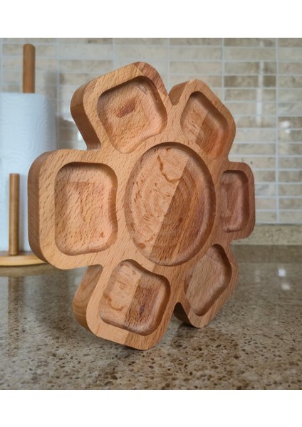Çiçek Şekilli Ahşap Sunum Tahtası - 20 cm Çap - Kayın Ağacı - Kahverengi modelleri