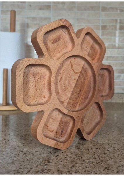 Çiçek Şekilli Ahşap Sunum Tahtası - 20 cm Çap - Kayın Ağacı - Kahverengi fırsatları