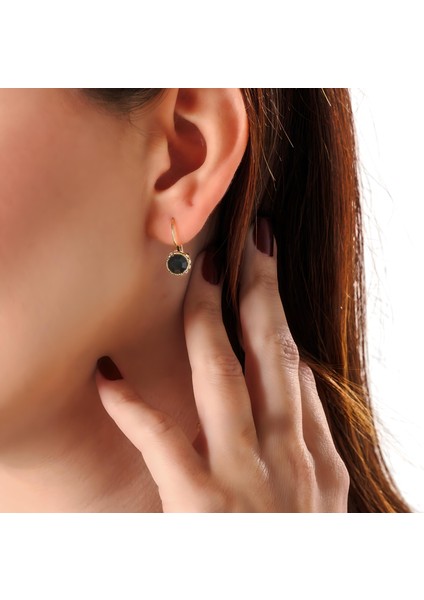 Harmoni Tektaş Siyah Bakır El Yapımı Kristal Taşlı Kararma Yapmaz Kadın Küpe Kutulu