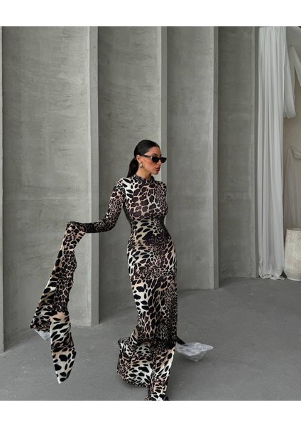 Toparlayıcı Maxi Elbise 3028 - Leopar