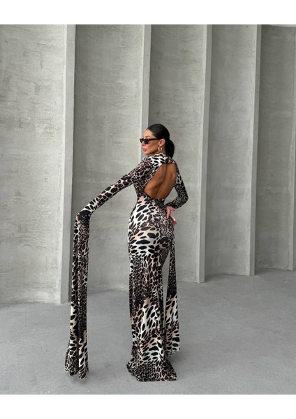 Toparlayıcı Maxi Elbise 3028 - Leopar fiyatları