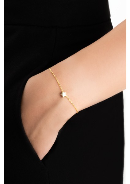 Little Star 18 Ayar Sarı Altın Kaplama Gümüş Minimal Bileklik fiyatları