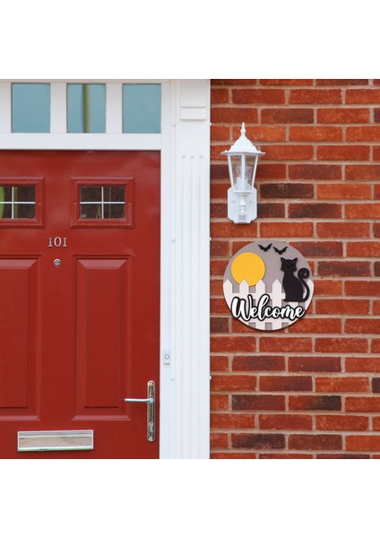 Ahşap Halloween Temalı Kara Kedi Kapı Süsü fiyatları