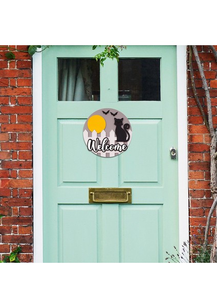 Ahşap Halloween Temalı Kara Kedi Kapı Süsü modelleri