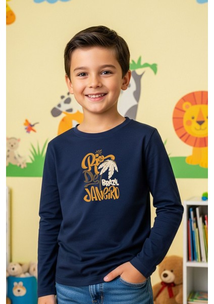 Sıfır Yaka Rio De Jenerio Baskılı Erkek Çocuk Sweatshirt