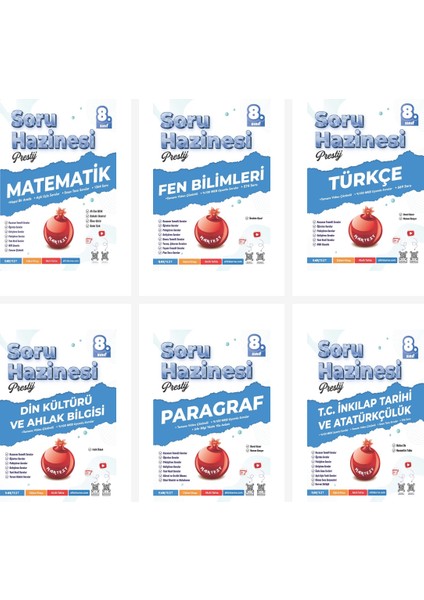 Nartest 8. Sınıf Prestij Tüm Dersler Soru Hazinesi Seti 6 Kitap N