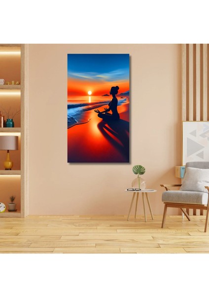 Kanvas Tablo Dijital Bask Gün Batımı ve Yoga Temalı Salon Duvar Tablosu