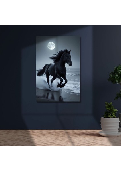 Uv Digital Baskı Cam Tablo At Ay Kumsal ve Gecenin Eşsiz Buluşması Duvar Cam Tablo modelleri