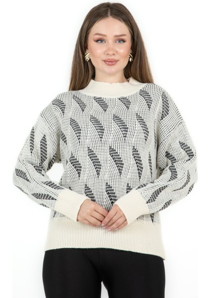 Bisiklet Yaka Yürütmeli Kazak Ekru modelleri