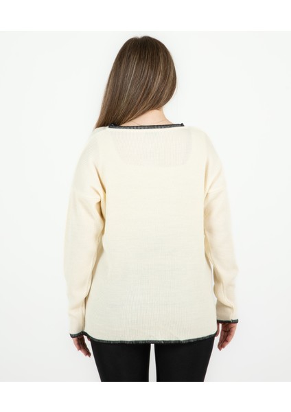 V Yaka Cepli Kazak Ekru indirimleri