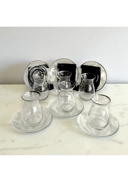 Cam Çay Bardağı ve Tabağı 6'lı Set