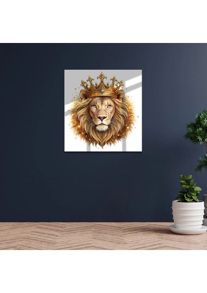 Uv Digital Baskı Cam Tablo Aslan Desenli Cam Tablo Taç Takılı King Aslan Yeni Nesil Cam Tablo fiyatları