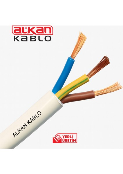 3x2,5 Mm² H05VV-F Ttr Kablo Beyaz (%100 Bakır) 5 Metre