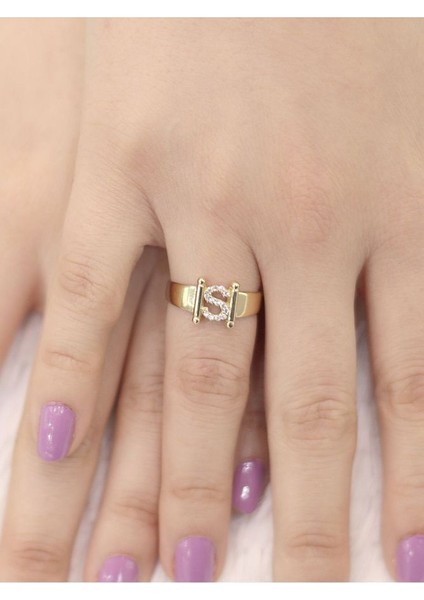 14 Ayar Altın Küçük S Harfli Taşlı Yüzük