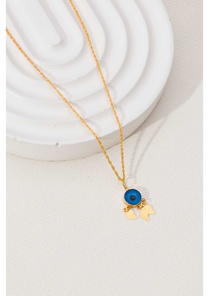 14 Ayar Altın Damla Pullu Mavi Gözlü Kolye modelleri