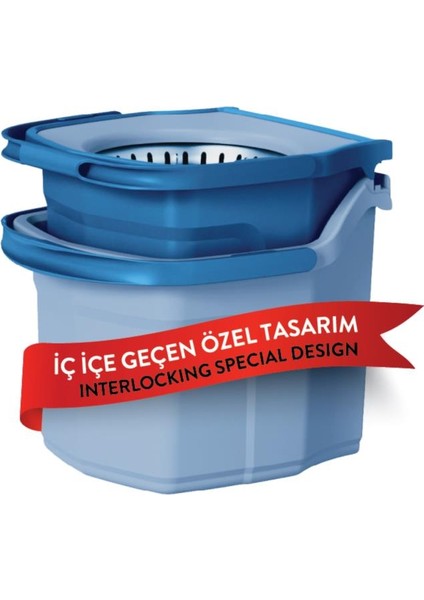 Twin Turbo Pedallı Çelik Mop Set, Temiz ve Kirli Suyu Ayıran Otomatik Temizlik Seti (1+1 Mop) Mavi modelleri