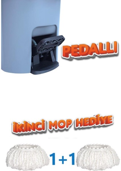 Twin Turbo Pedallı Çelik Mop Set, Temiz ve Kirli Suyu Ayıran Otomatik Temizlik Seti (1+1 Mop) Mavi fırsatları