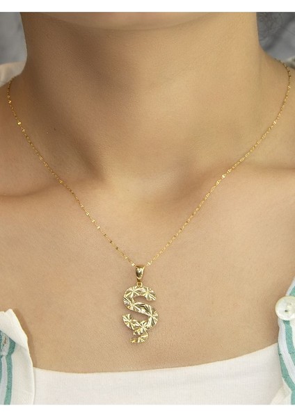 ZEYNEPLİ GOLD 14 Ayar Altın Büyük Füzyon Ş Harfli Kolye