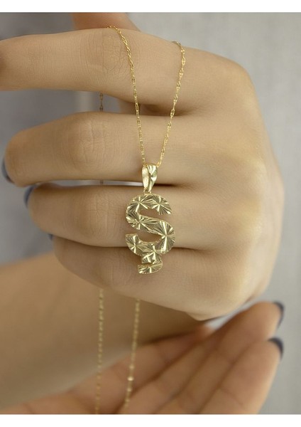 ZEYNEPLİ GOLD 14 Ayar Altın Büyük Füzyon Ş Harfli Kolye modelleri