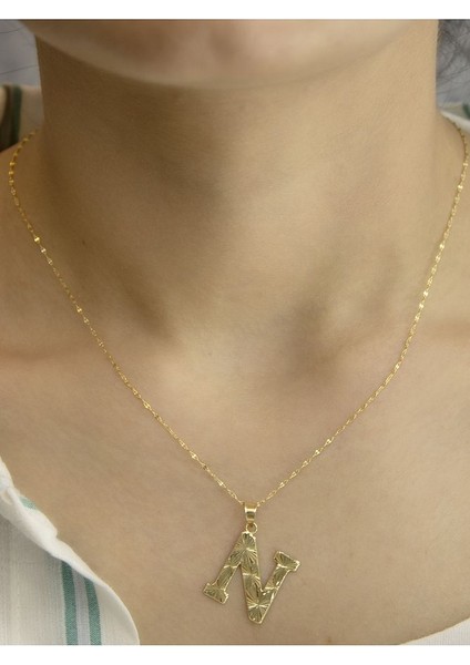ZEYNEPLİ GOLD 14 Ayar Altın Press Füzyon N Harfli Kolye