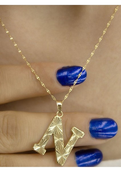 ZEYNEPLİ GOLD 14 Ayar Altın Press Füzyon N Harfli Kolye modelleri