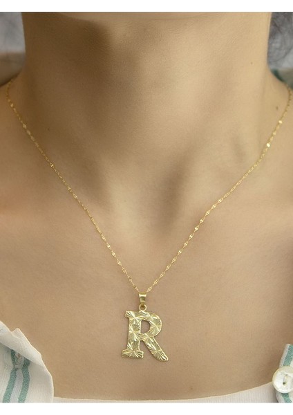 ZEYNEPLİ GOLD 14 Ayar Altın Press Füzyon R Harfli Kolye