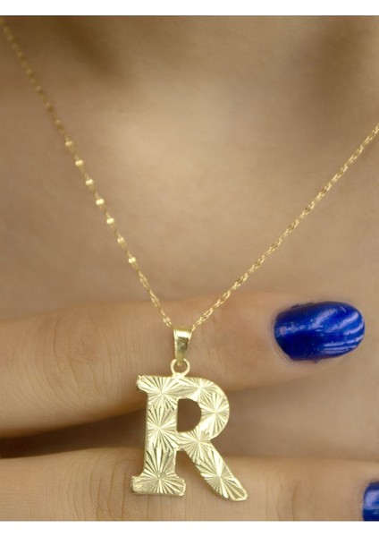 ZEYNEPLİ GOLD 14 Ayar Altın Press Füzyon R Harfli Kolye modelleri