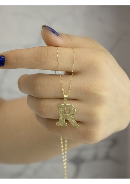 ZEYNEPLİ GOLD 14 Ayar Altın Press Füzyon R Harfli Kolye fırsatları