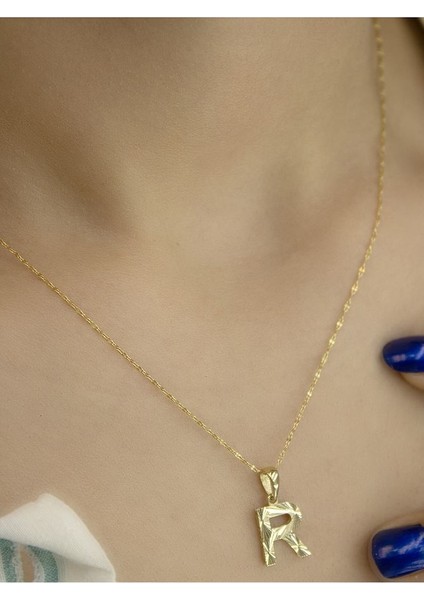 ZEYNEPLİ GOLD 14 Ayar Altın Küçük Füzyon R Harfli Kolye