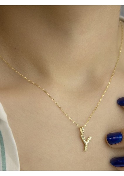 ZEYNEPLİ GOLD 14 Ayar Altın Küçük Füzyon Y Harfli Kolye