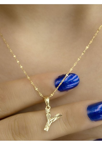 ZEYNEPLİ GOLD 14 Ayar Altın Küçük Füzyon Y Harfli Kolye modelleri