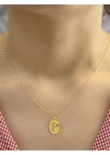 14 Ayar Altın Aynalı Oval P Harfli Kolye fiyatları