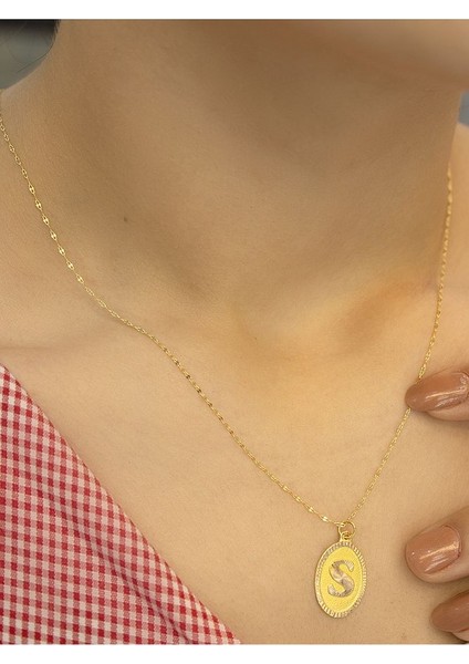 14 Ayar Altın Aynalı Oval S Harfli Kolye fiyatları