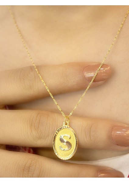 14 Ayar Altın Aynalı Oval S Harfli Kolye fırsatları