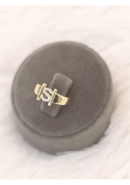 14 Ayar Altın Küçük S Harfli Taşlı Yüzük modelleri