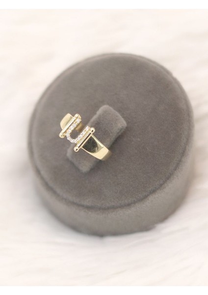 14 Ayar Altın Küçük U Harfli Taşlı Yüzük modelleri